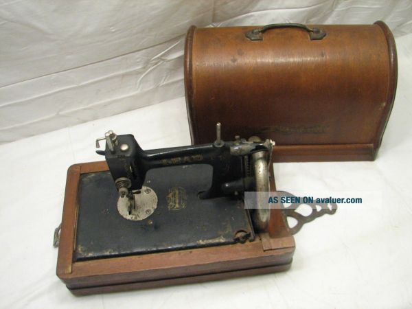 Rare Antique Lead Hand Crank Sewing Machine Victorian W/Wooden Case ...
