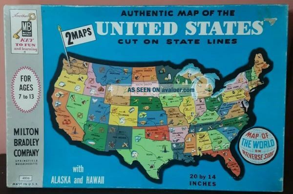 Vintage MB Authentic Map Of The United States World Map Puzzle | #27829541