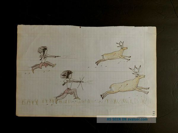 Native American Indian Ledger Art Drawing On Large Antique 1862 Ledger ...