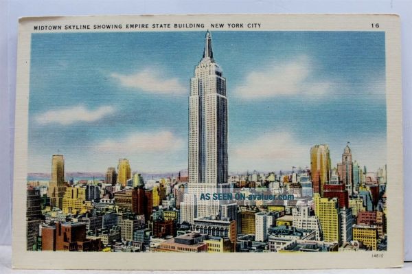 York NY NYC Empire State Building Midtown Skyline Postcard Old Vintage Card