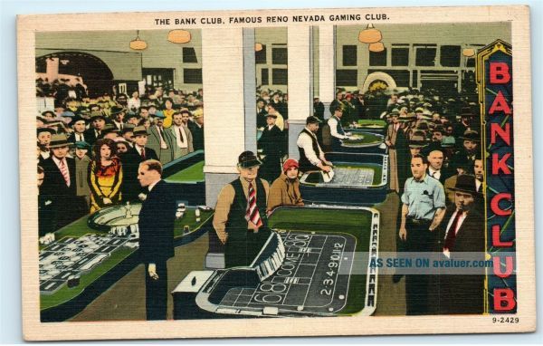 The Bank Club Reno Nevada Gaming Club Craps Table Vintage Linen Postcard B15