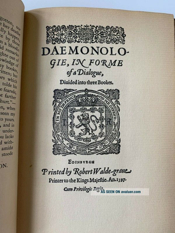King James I DAEMONOLOGIE 1597/Newes From Scotland 1591 Demonology ...
