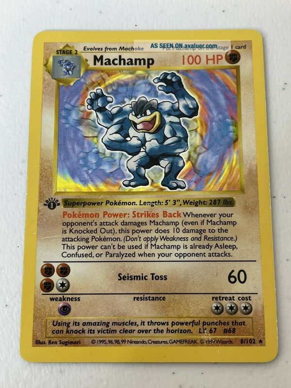 Shadowless Machamp 8/102 1st Edition Rare Holo Base Set Pokemon Card ...