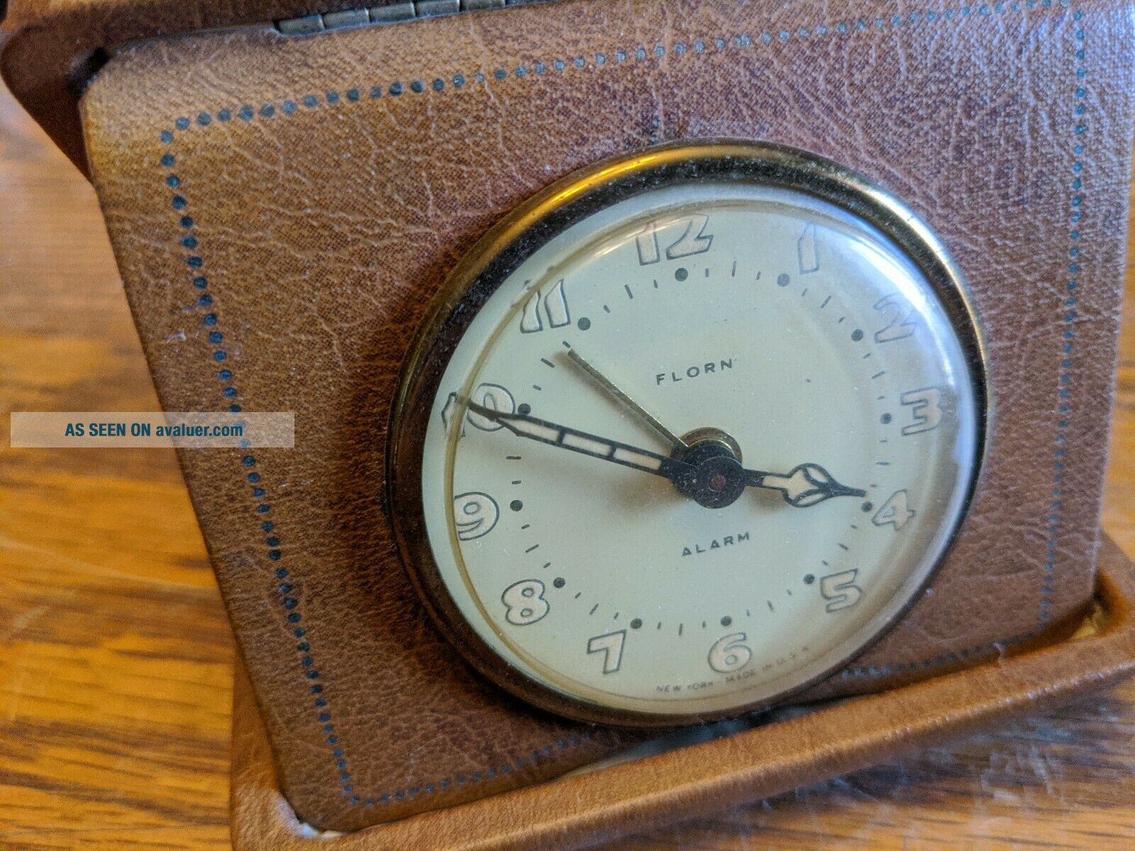 ANTIQUE ART DECO LARGE FLORN ALARM TRAVEL CLOCK FOLDING BROWN CASE ...