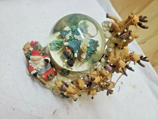 San Francisco Music Box Co. Santa & 6 Reindeer Musical Snow Globe ...