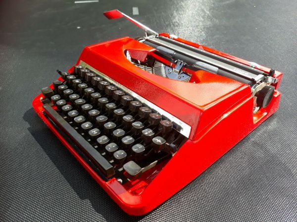 Red Brother De Luxe Vintage Portable Typewriter With Case | #51852948