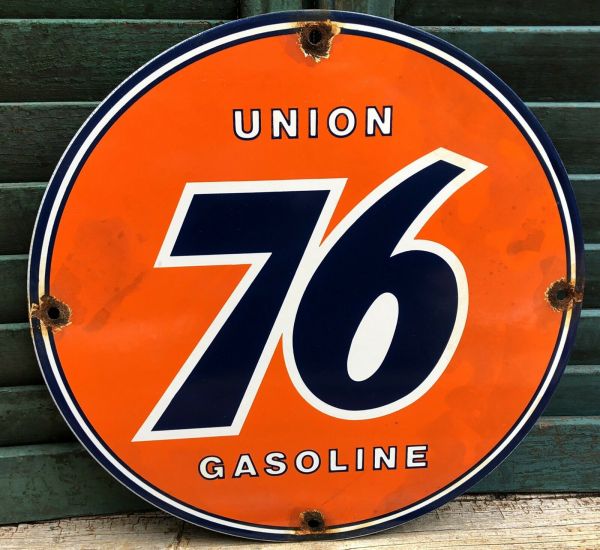 VINTAGE UNION 76 GASOLINE PORCELAIN SIGN GAS METAL SERVICE STATION PUMP ...