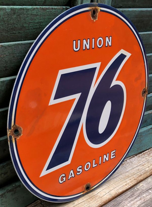 VINTAGE UNION 76 GASOLINE PORCELAIN SIGN GAS METAL SERVICE STATION PUMP ...