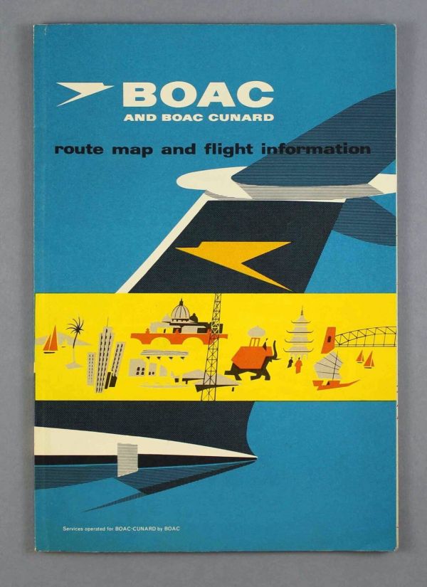 BOAC CUNARD ROUTE MAP & FLIGHT INFORMATION 1965 VICKERS VC10 BOEING 707 ...
