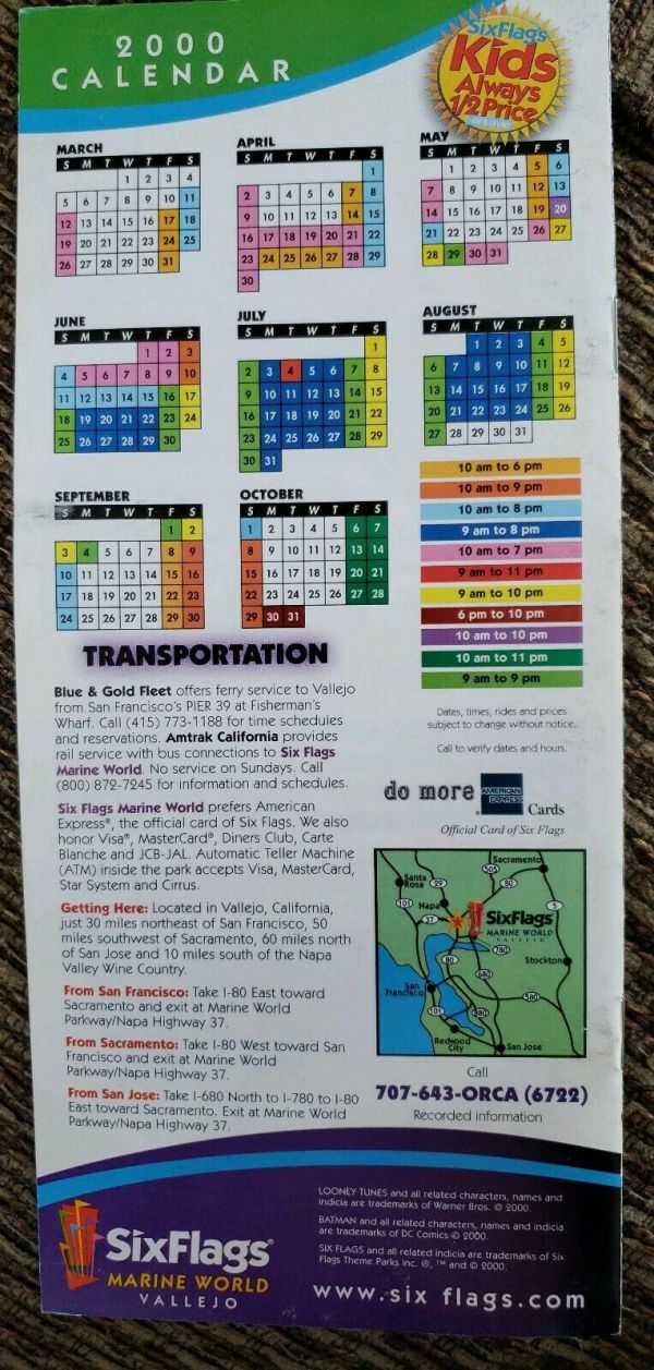2000 Six Flags Marine World Amusement - 2000 Six Flags Marine World Amusement Park Guide Map Pamphlet Brochure 2 4