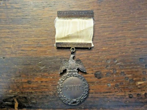 Massachusetts Ribbons Pre - WWI MASSACHUSETTS State Militia NINE YEARS Service Medal Ribbon ...