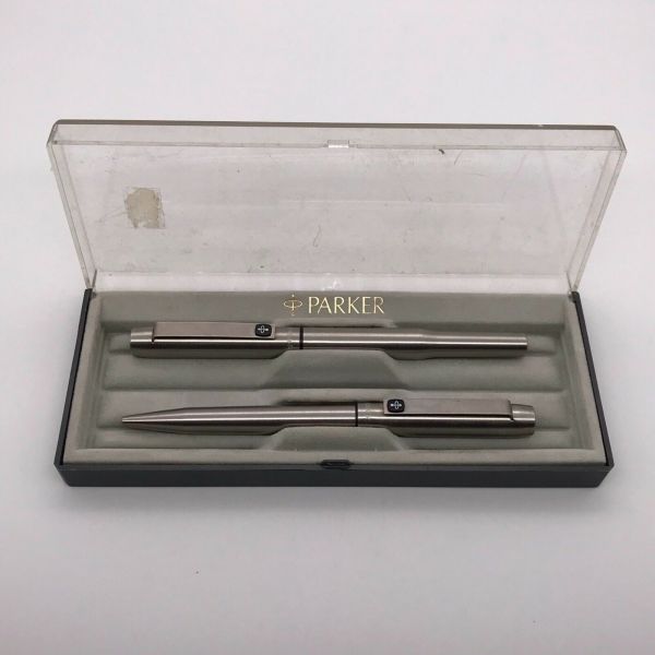Vintage Parker 25 Fountain And Ballpoint Pen Set - Brushed Steel ...