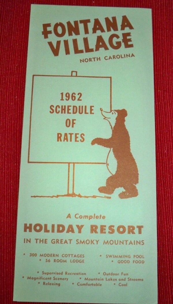 Fontana Village, North Carolina Holiday Resort - 1962 Schedule Of Rates ...