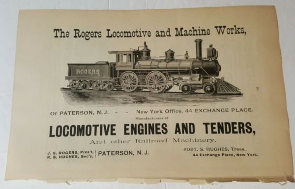 1886 Train 1886 Railroad Print Ad ROGERS LOCOMOTIVE Steam Engine Train Picture ...