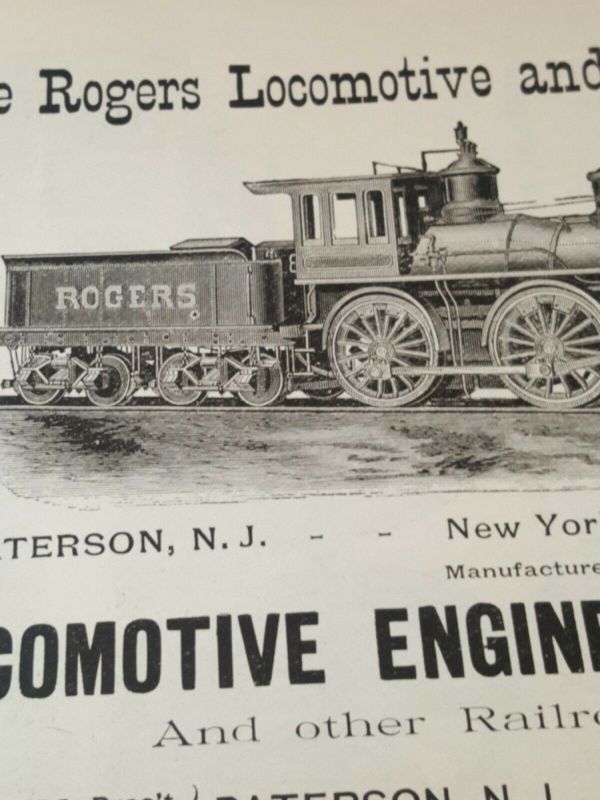 1886 Train 1886 Railroad Print Ad ROGERS LOCOMOTIVE Steam Engine Train Picture ...