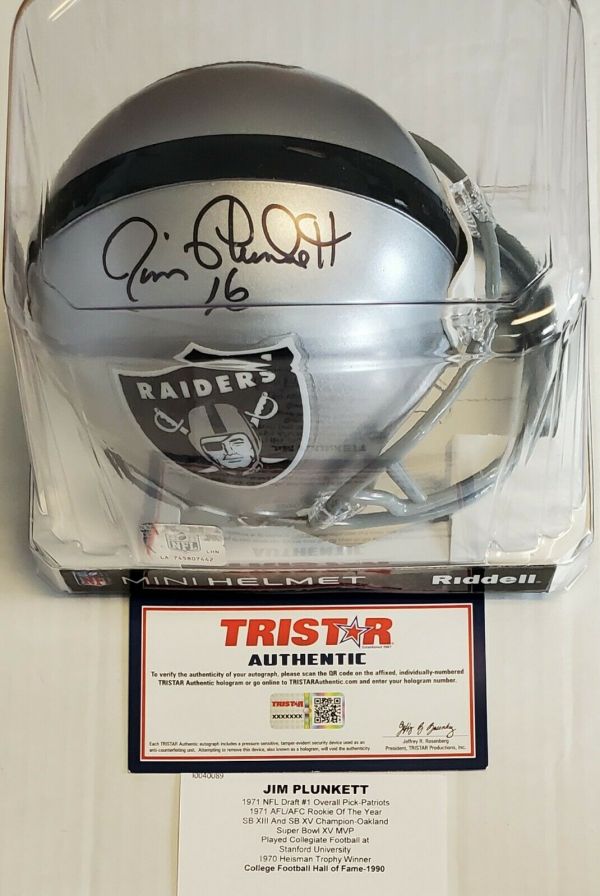 Jim Plunkett Signed Oakland Raiders Riddell Mini Helmet - TRISTAR