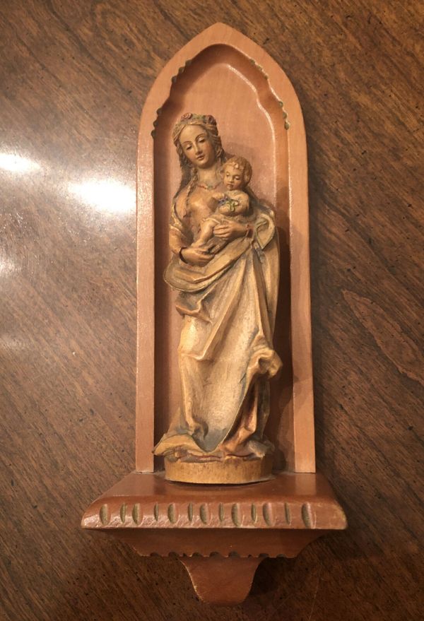Madonna & Baby Jesus Vintage Carved Wood Wall Plaque Virgin Mary ...