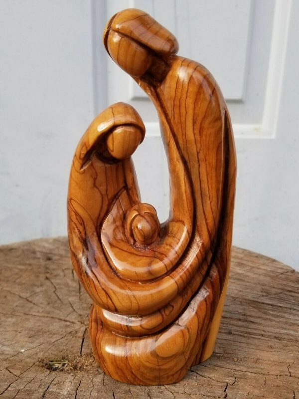 VTG Carved Wood STATUE HOLY FAMILY NATIVITY Baby Jesus Mary Joseph ...